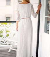 photo Elegant Floral Lace Three Quarter Sleeve Maxi Dress by OASAP, color White - Image 2