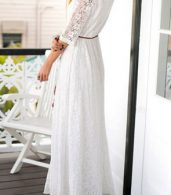 photo Elegant Floral Lace Three Quarter Sleeve Maxi Dress by OASAP, color White - Image 3