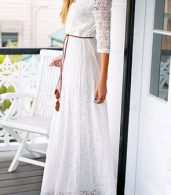 photo Elegant Floral Lace Three Quarter Sleeve Maxi Dress by OASAP, color White - Image 4