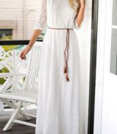 photo Elegant Floral Lace Three Quarter Sleeve Maxi Dress by OASAP, color White - Image 5