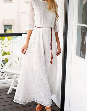photo Elegant Floral Lace Three Quarter Sleeve Maxi Dress by OASAP, color White - Image 1