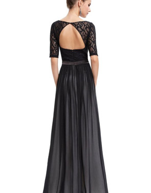 photo Elegant Half Sleve Lace Open Back Chiffon Black Evening Dress by OASAP, color Black - Image 2