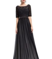 photo Elegant Half Sleve Lace Open Back Chiffon Black Evening Dress by OASAP, color Black - Image 1