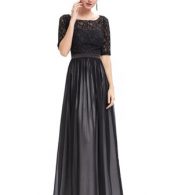 photo Elegant Half Sleve Lace Open Back Chiffon Black Evening Dress by OASAP, color Black - Image 3