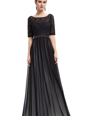 photo Elegant Half Sleve Lace Open Back Chiffon Black Evening Dress by OASAP, color Black - Image 1