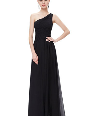 photo Elegant One Shoulder Slitted Ruched Evening Dress by OASAP - Image 1