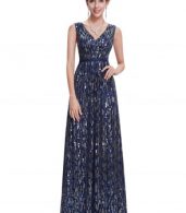 photo Elegant Sleeveless Double V-Neck Maxi Prom Dress by OASAP, color Deep Blue - Image 1