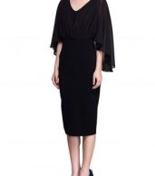 photo Elegant V-Neck Cape Style Slim Fit Midi Dress by OASAP, color Black - Image 2