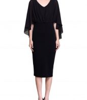 photo Elegant V-Neck Cape Style Slim Fit Midi Dress by OASAP, color Black - Image 1