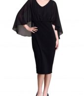 photo Elegant V-Neck Cape Style Slim Fit Midi Dress by OASAP, color Black - Image 3