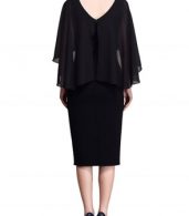 photo Elegant V-Neck Cape Style Slim Fit Midi Dress by OASAP, color Black - Image 4