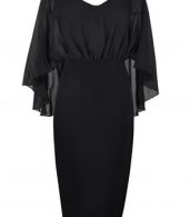 photo Elegant V-Neck Cape Style Slim Fit Midi Dress by OASAP, color Black - Image 6