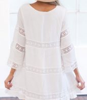 photo Elegant White Crochet Paneled Mini Shift Dress by OASAP, color White - Image 2
