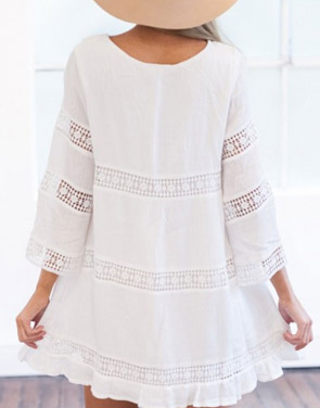 photo Elegant White Crochet Paneled Mini Shift Dress by OASAP, color White - Image 2
