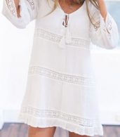photo Elegant White Crochet Paneled Mini Shift Dress by OASAP, color White - Image 1