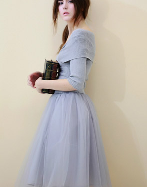 photo Elegant Wrap Off-the Shoulder Mesh Paneled Combo Dress by OASAP - Image 2