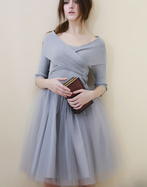 photo Elegant Wrap Off-the Shoulder Mesh Paneled Combo Dress by OASAP - Image 1
