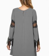 photo Fancy Lace-Paneled Flare Sleeve Trapeze Dress by OASAP, color Grey - Image 2
