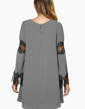 photo Fancy Lace-Paneled Flare Sleeve Trapeze Dress by OASAP, color Grey - Image 2