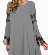 photo Fancy Lace-Paneled Flare Sleeve Trapeze Dress by OASAP, color Grey - Image 1