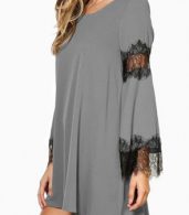 photo Fancy Lace-Paneled Flare Sleeve Trapeze Dress by OASAP, color Grey - Image 3