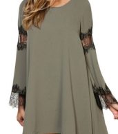 photo Fancy Lace-Paneled Flare Sleeve Trapeze Dress by OASAP, color Grey - Image 4