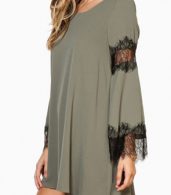 photo Fancy Lace-Paneled Flare Sleeve Trapeze Dress by OASAP, color Grey - Image 5