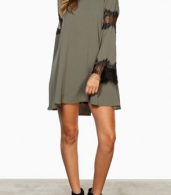 photo Fancy Lace-Paneled Flare Sleeve Trapeze Dress by OASAP, color Grey - Image 7