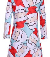 photo Fancy Round Neck Long Sleeve Cartoon Santa Claus Printing Dress by OASAP, color Light Blue - Image 2