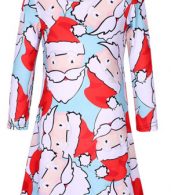 photo Fancy Round Neck Long Sleeve Cartoon Santa Claus Printing Dress by OASAP, color Light Blue - Image 1