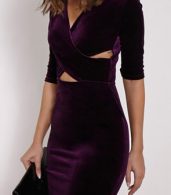 photo Fancy Velvet Crisscross Front Bodycon Dress by OASAP, color Purple - Image 3