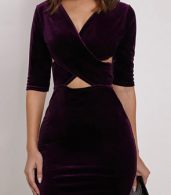 photo Fancy Velvet Crisscross Front Bodycon Dress by OASAP, color Purple - Image 7