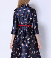 photo Fashion Birds Printing Stand Collar Dress by OASAP, color Deep Blue - Image 2