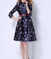photo Fashion Birds Printing Stand Collar Dress by OASAP, color Deep Blue - Image 3