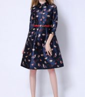photo Fashion Birds Printing Stand Collar Dress by OASAP, color Deep Blue - Image 4