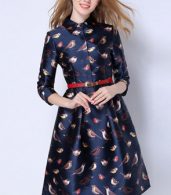 photo Fashion Birds Printing Stand Collar Dress by OASAP, color Deep Blue - Image 7