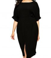 photo Fashion Black Front Slit Plus Size Dress by OASAP, color Black - Image 1