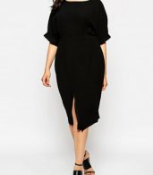 photo Fashion Black Front Slit Plus Size Dress by OASAP, color Black - Image 3