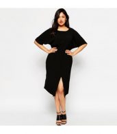photo Fashion Black Front Slit Plus Size Dress by OASAP, color Black - Image 8