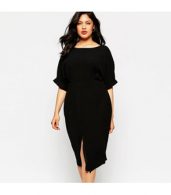 photo Fashion Black Front Slit Plus Size Dress by OASAP, color Black - Image 9