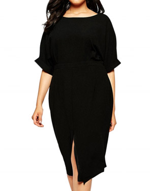 photo Fashion Black Front Slit Plus Size Dress by OASAP, color Black - Image 1