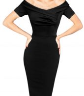 photo Fashion Black Slash Neck Short Sleeve Bodycon Dress by OASAP, color Black - Image 1