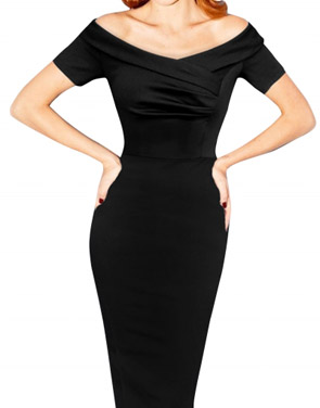 photo Fashion Black Slash Neck Short Sleeve Bodycon Dress by OASAP, color Black - Image 1