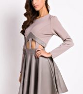 photo Fashion Cut-out Front Paneled Skate Dress by OASAP, color Grey - Image 3