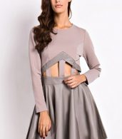 photo Fashion Cut-out Front Paneled Skate Dress by OASAP, color Grey - Image 8