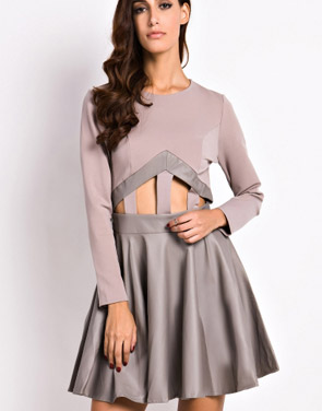 photo Fashion Cut-out Front Paneled Skate Dress by OASAP, color Grey - Image 1
