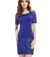 photo Fashion Floral Lace Paneled Bodycon Dress by OASAP, color Blue - Image 1