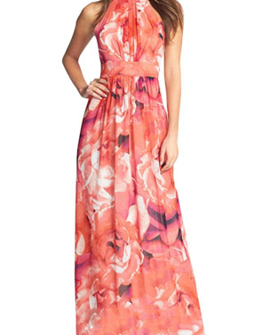 photo Fashion Floral Print Halter Maxi Evening Dress by OASAP, color Multi - Image 1