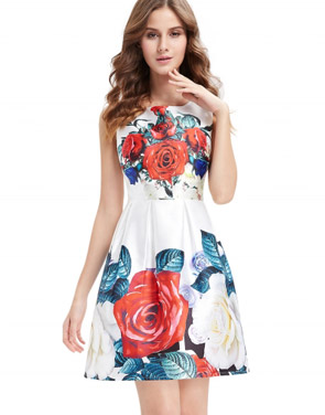 photo Fashion Floral Print Party Cocktail Skater Dress by OASAP, color Multi - Image 1