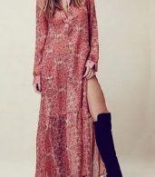 photo Fashion Floral Print Side Slit Chiffon Maxi Dress by OASAP, color Multi - Image 2